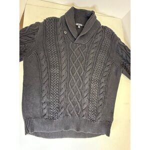 J. CREW Mens Heritage Cable Knit Shawl Collar Fisherman Sweater Black Grandpa XL